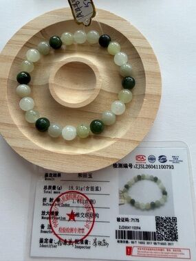Certified Natural Icy Jade Beaded Bracelet -